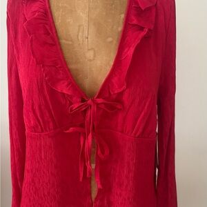 No Boundaries Red Ruffled Blouse Large